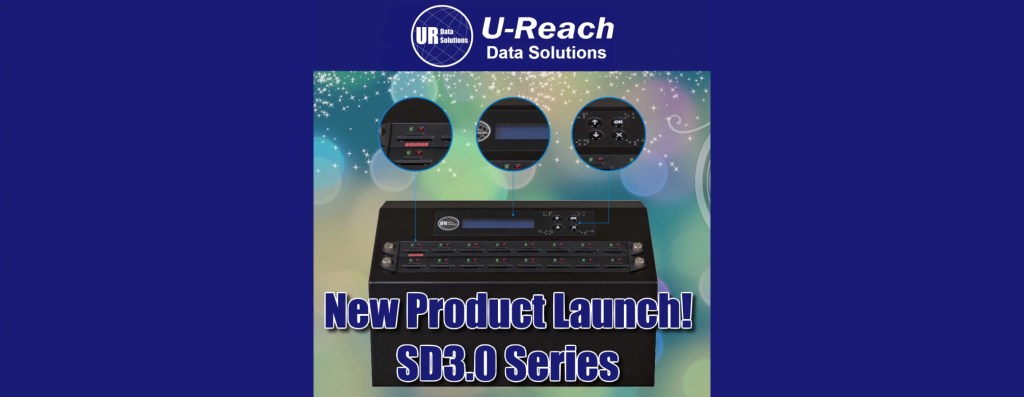 Promotional graphic for U-Reach Data Solutions’ new SD3.0 Series product launch, featuring device images and the text New Product Launch! SD3.0 Series on a blue and colorful background.