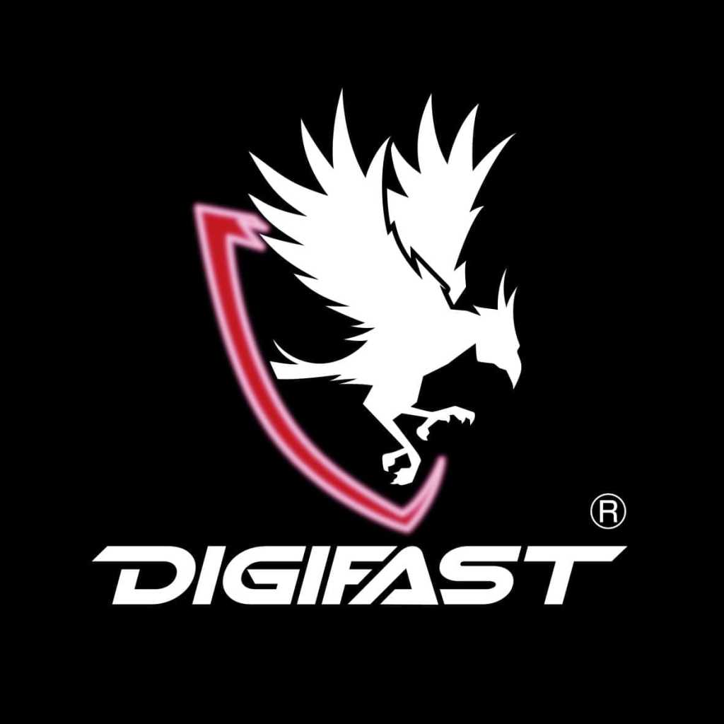 The Digifast logo features a white, stylized eagle with outstretched wings above bold white DIGIFAST lettering, a red angular shape curving behind the eagle, all set against a black background.